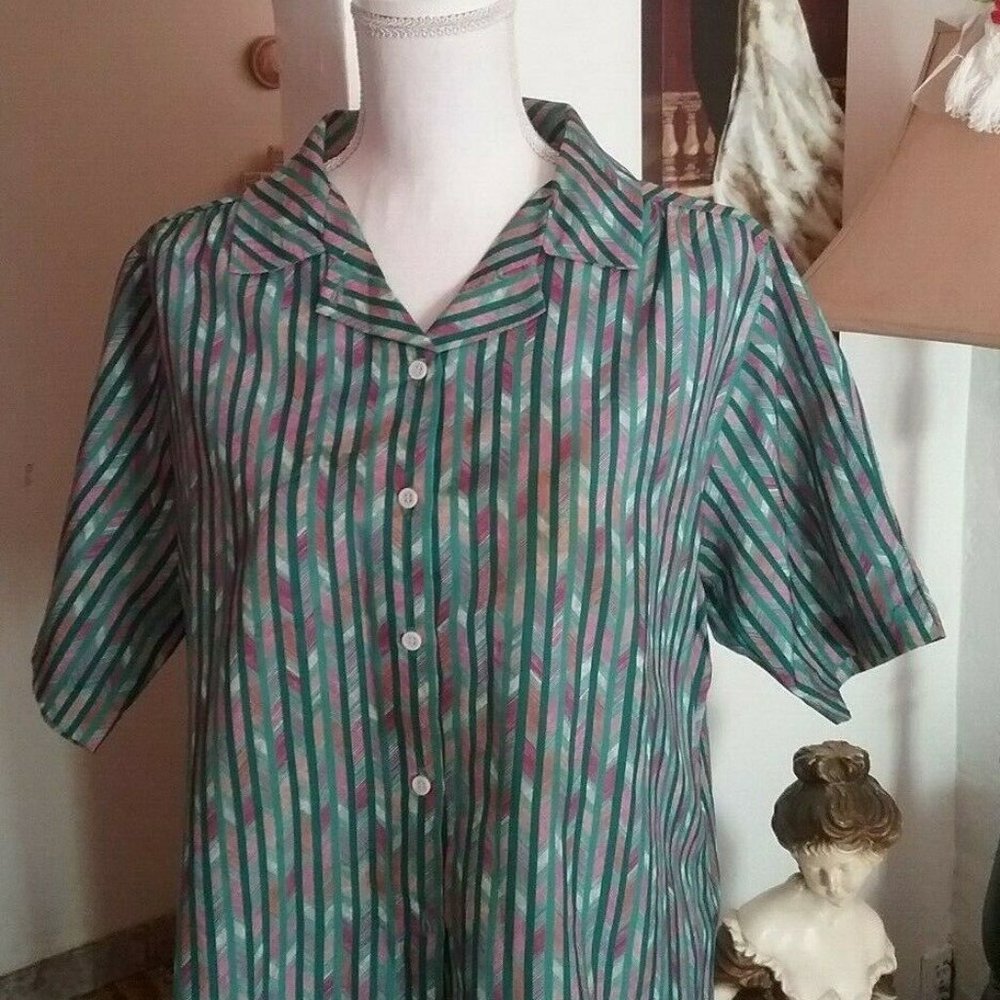 CAPE COD MATCH MATES Women's Green Multicolor Abstract Blouse Ladies Top - SZ 16